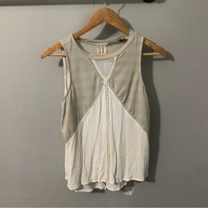 Tan and green tank top with the cutest lace details